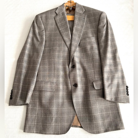 Peter Millar 2 Piece Wool Tan Plaid Suit